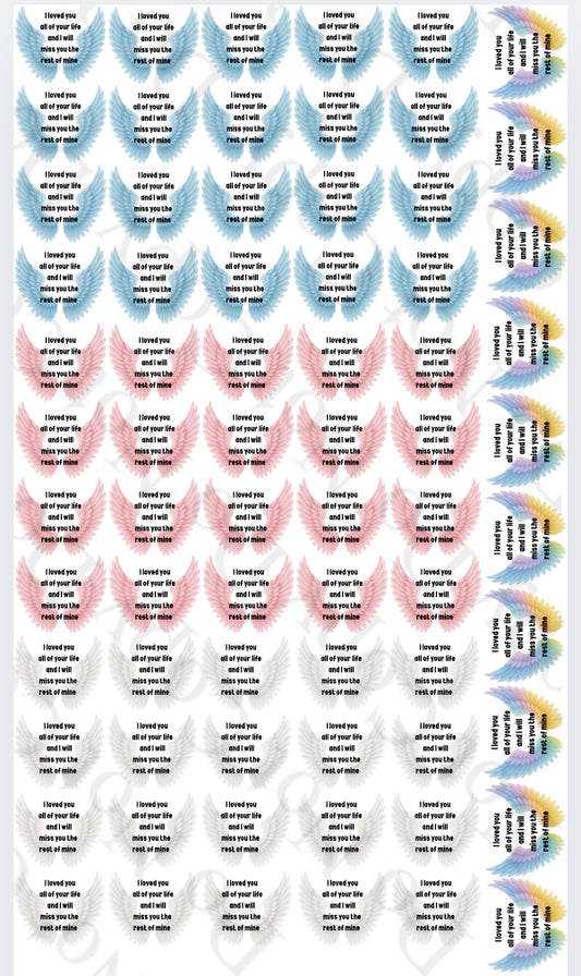 OFFER I Loved You All Your Life - Sheet of 70 4cm decals