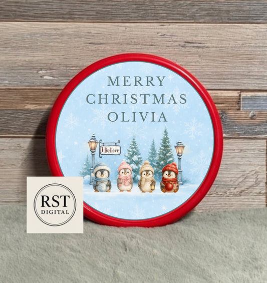 Chocolate Tub Sticker - Christmas Penguin