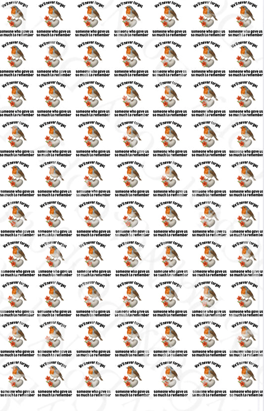 OFFER Robins -  We’ll Never Forget - Sheet of 70 4cm decals
