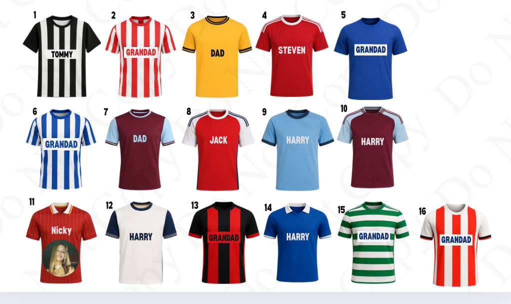 UV - Football Tops 15 colours - with PHOTO AND NAME