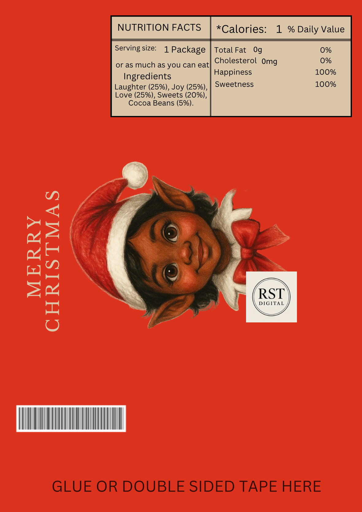 Chocolate Wrapper - Girl Elf Head Brown Hair/Dark Skin