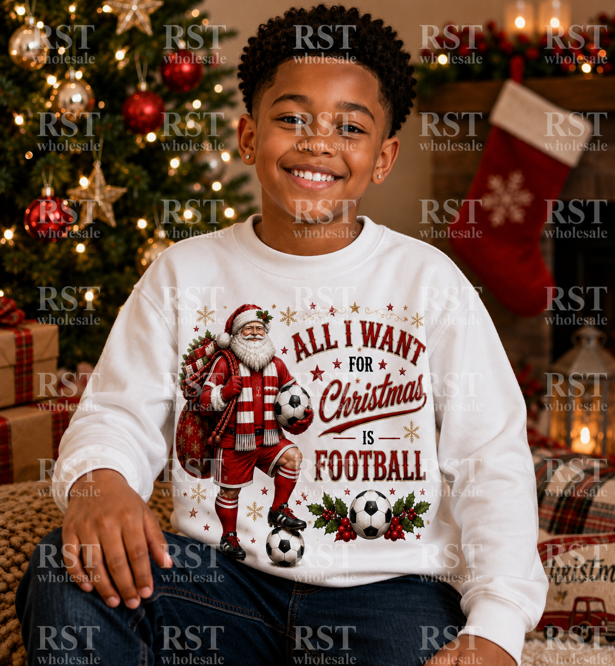 DTF Fabric - Santa Football - All I Want For Christmas is Football (Red)