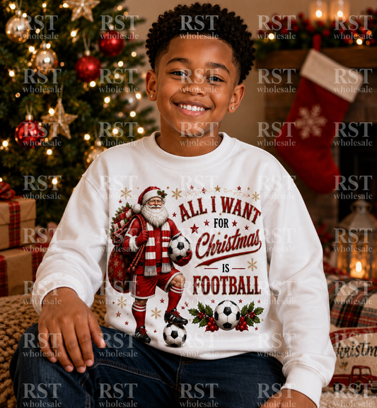 DTF Fabric - Santa Football - All I Want For Christmas is Football (Red)