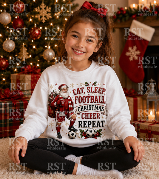 DTF Fabric - Santa Football - Eat, Sleep, Football, Christmas Cheer, Repeat