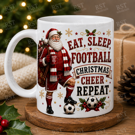 UV DTF - Santa Football -  Eat, Sleep, Football, Christmas Cheer, Repeat