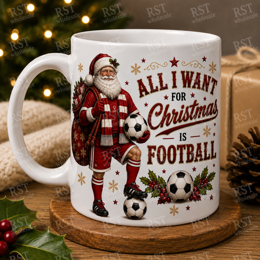 UV DTF - Santa Football -  All I Want For Christmas is Football (Red)