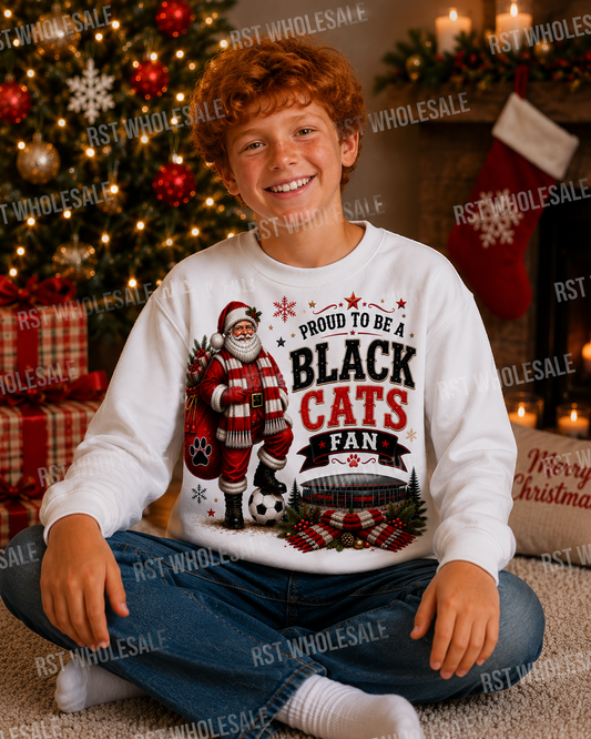DTF Fabric - Santa Football - Proud to be a Black Cats Fan