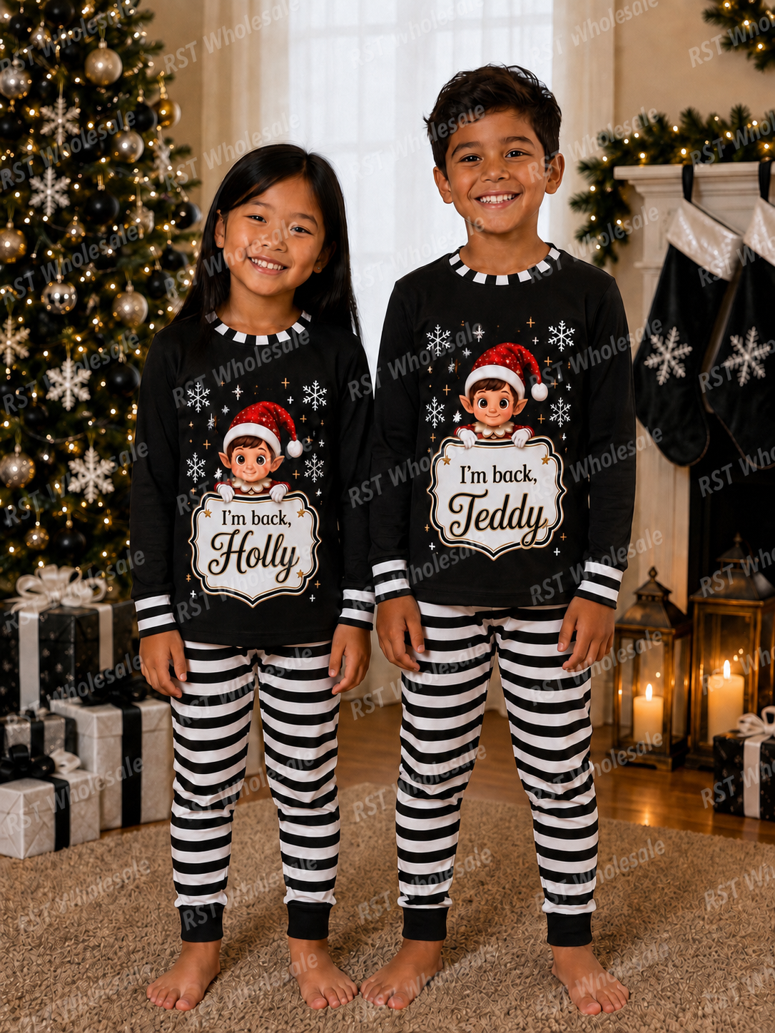 Navy and White Family Elf Pyjamas (With Custom Writing)  Pre-Order due end October