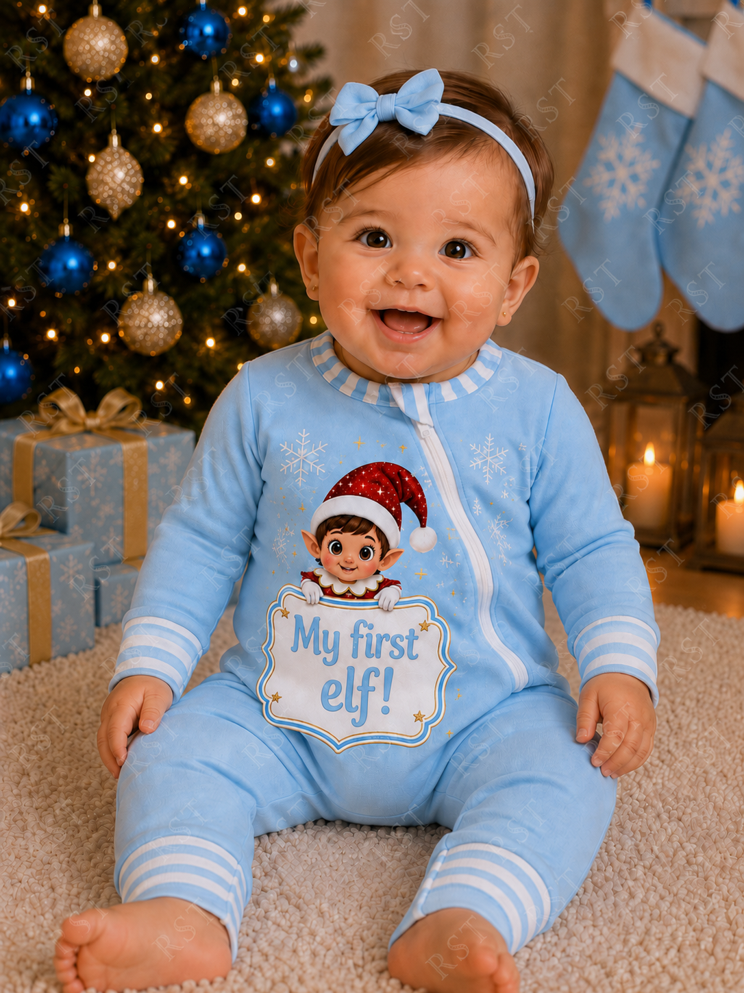 Light Blue and White Family Elf Pyjamas (With Custom Writing)  Pre-Order due end October