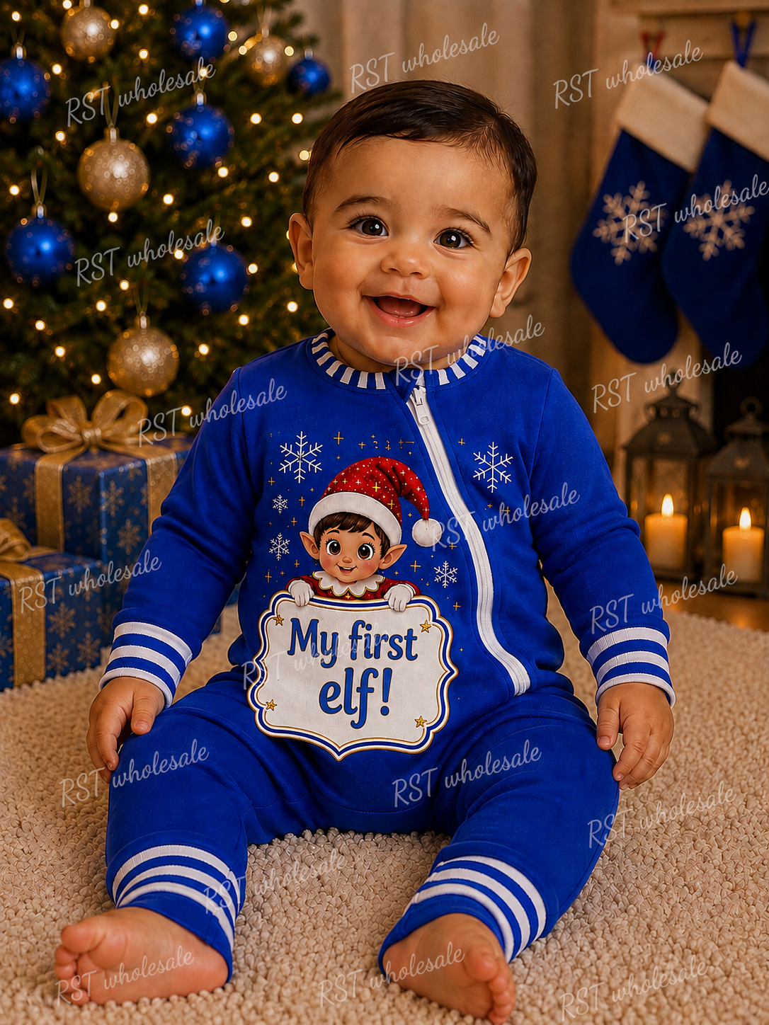 Royal Blue and White Family Elf Pyjamas (With Custom Writing)  Pre-Order due end October