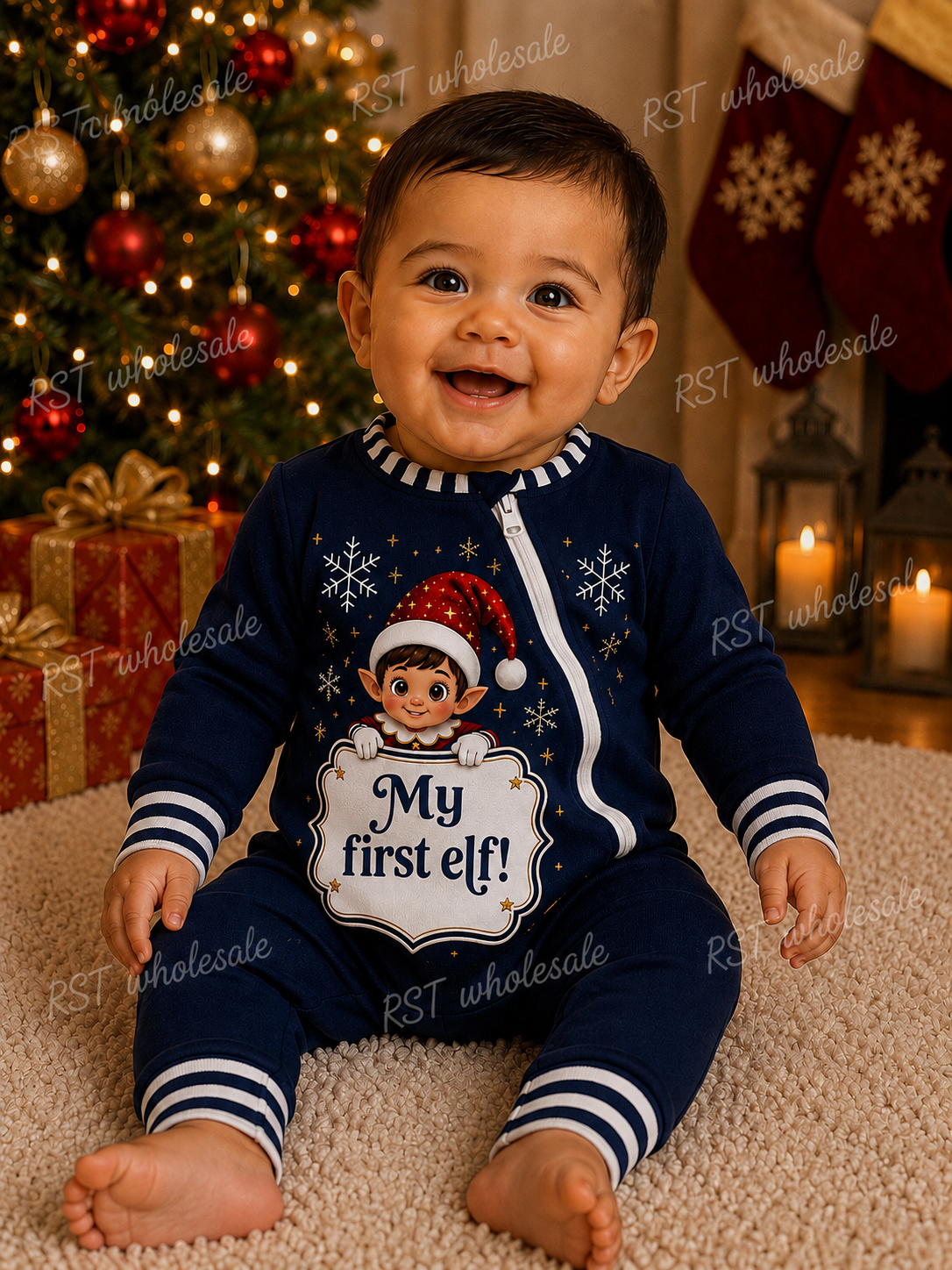 Navy and White Family Elf Pyjamas (NO WRITING ON BOARD)  Pre-Order due end October