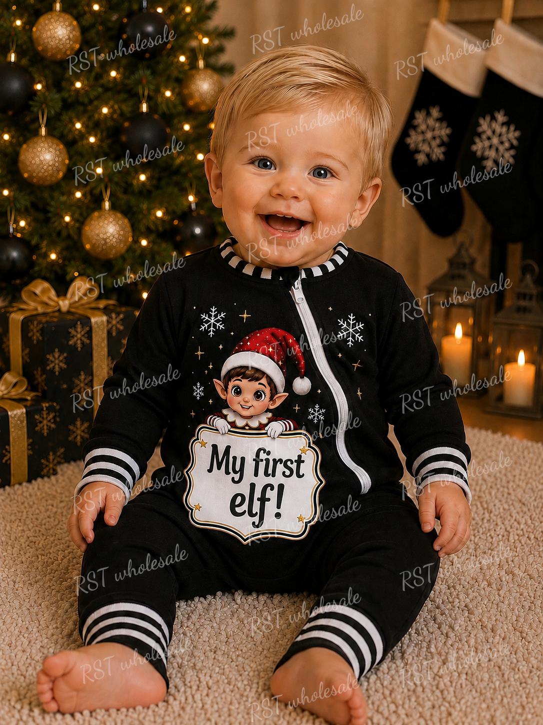 Black and White Family Elf Pyjamas (NO WRITING ON BOARD)  Pre-Order due end October