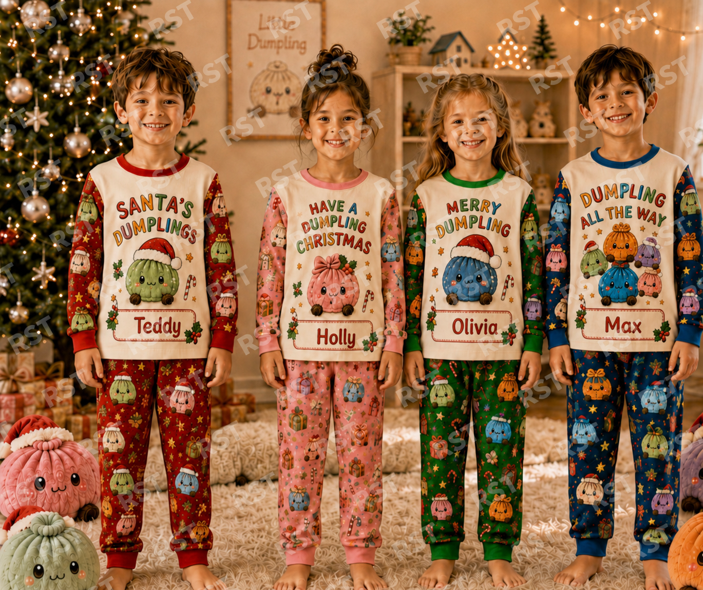 Christmas Dumpling Family Pyjamas (with Custom Name on chest)  Pre-Order due end October