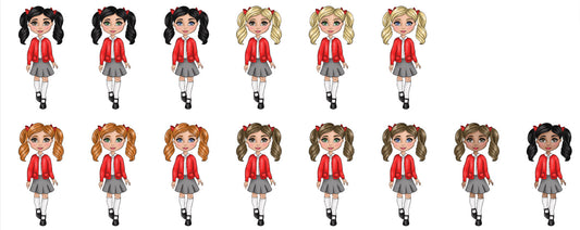 UV - Girl School Uniform - Red Cardigan, White Polo and grey Skirt .