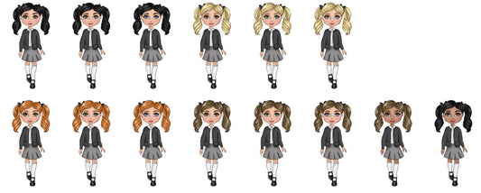 UV - Girl School Uniform - Grey Cardigan, White Polo and Grey Skirt .