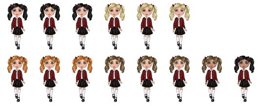 UV - Girl School Uniform - Burgundy Cardigan, White Polo and Black Skirt .