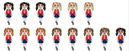 UV - Girl School Uniform - Red Cardigan, White Polo and Blue Skirt.