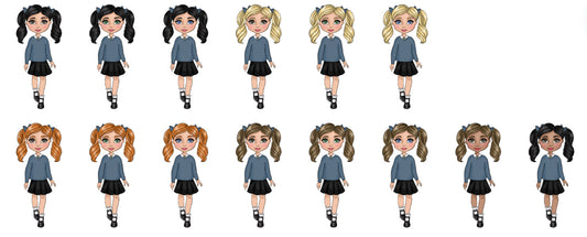 UV - Girl School Uniform - Grey Jumper, White Polo and Black Skirt .