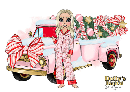 UV Candy Cane Bows Dolly with Truck and Tree in boot