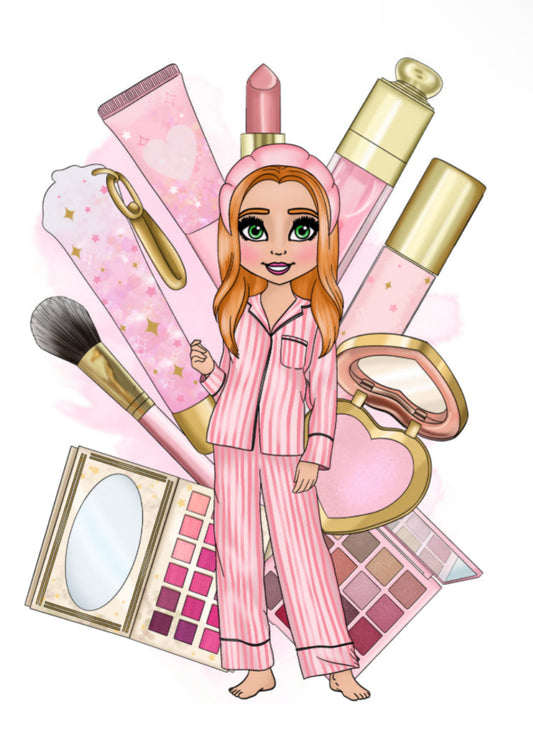 DTF Fabric - Pink Makeup Dolly with Makeup Background