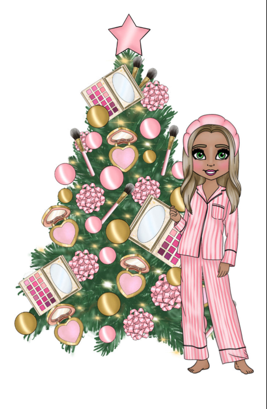 DTF Fabric - Pink Makeup Dolly with Tree Background