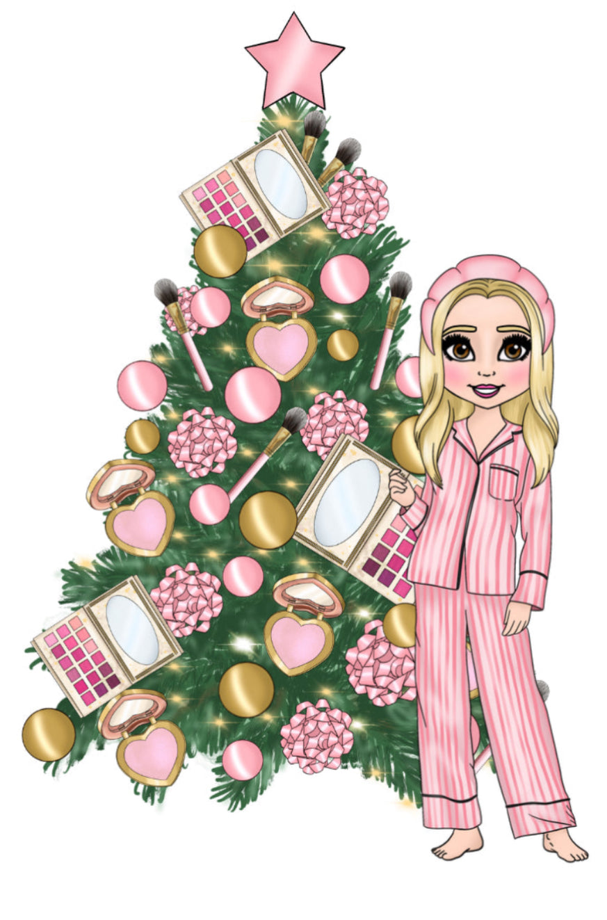 DTF Fabric - Pink Makeup Dolly with Tree Background