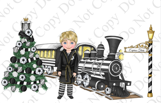 DTF Fabric - Boy Black and White Football Train Dolly