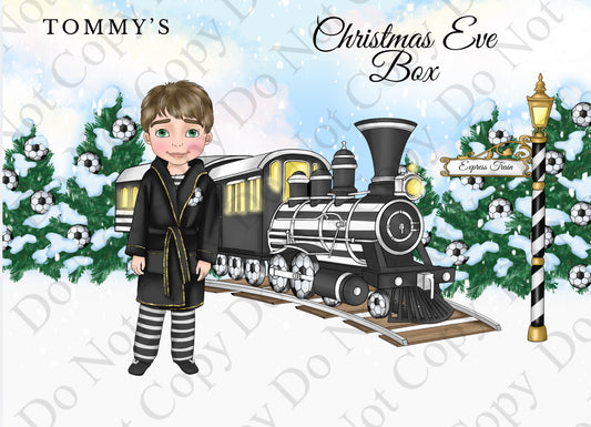 Dolly Gift Box - Boy Black and White Football Train (Name Optional)