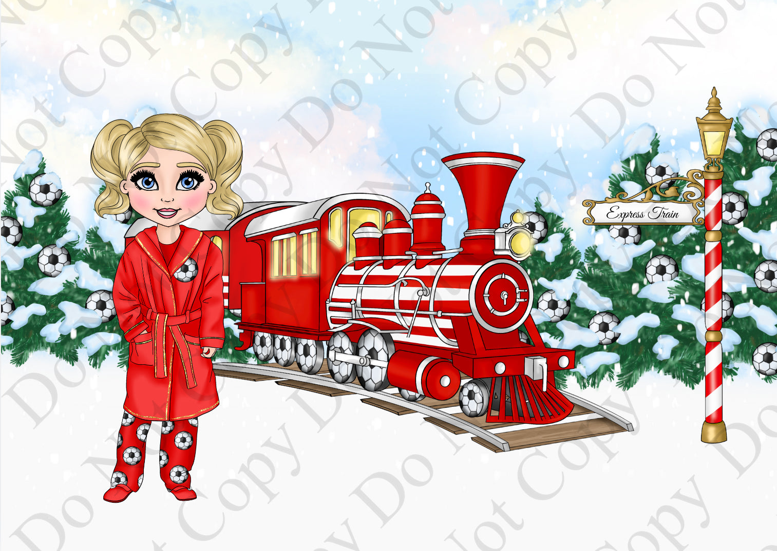 Dolly Gift Box Girl Red Football Train (Name Optional) RST Prints