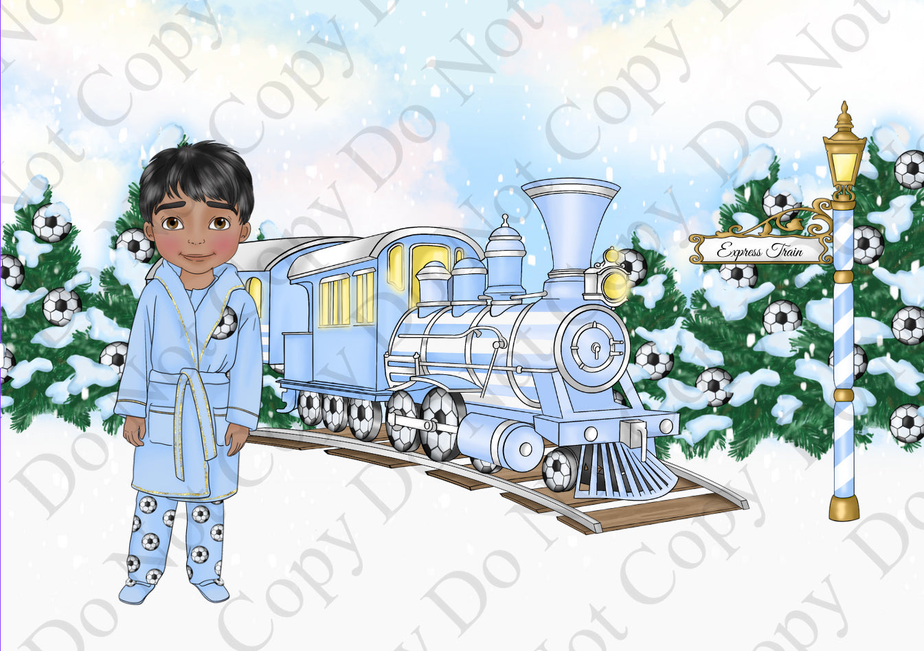 Dolly Gift Box - Boy Pastel Blue Football Train (Name Optional)