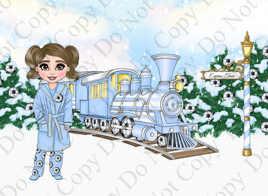 Dolly Gift Box - Girl Pastel Blue Football Train (Name Optional)