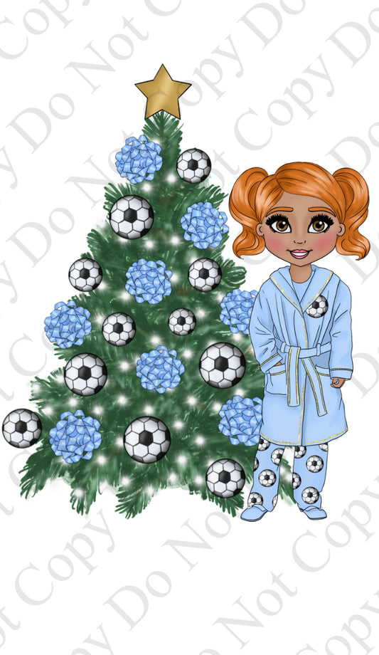 DTF Fabric - Girl Pastel Blue Football with Tree Dolly