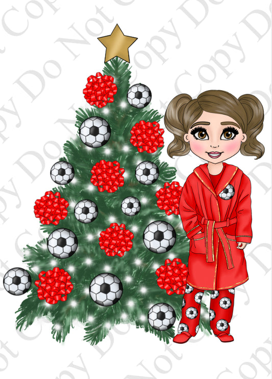 DTF Fabric - Girl Red Football with Tree Dolly