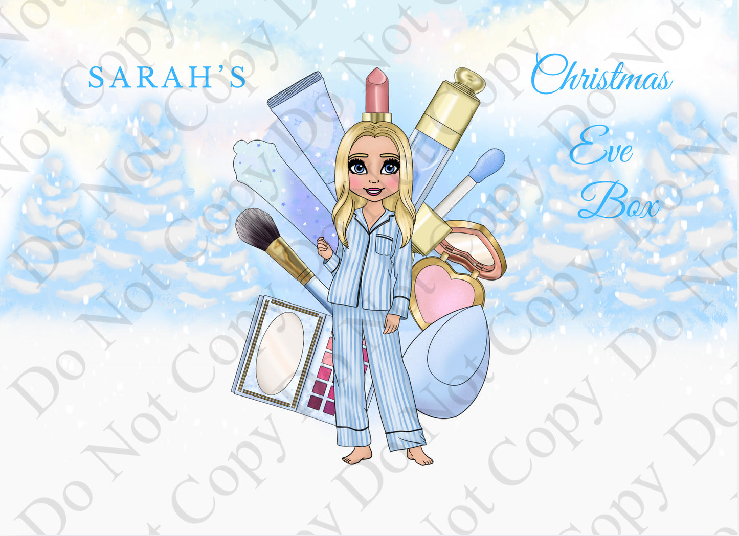 Dolly Gift Box - Blue Female with Snow Background (Name Optional)