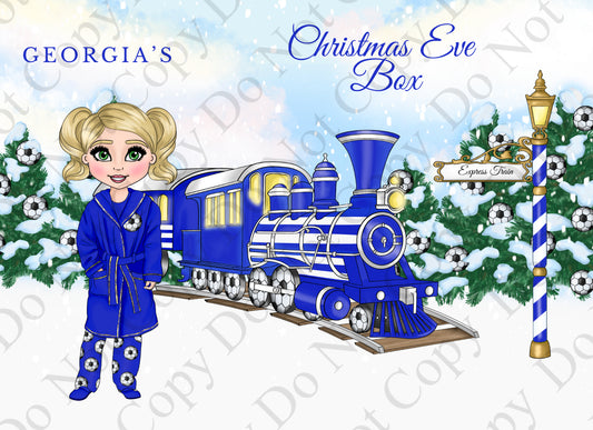 Dolly Gift Box - Girl Royal Blue Football Train (Name Optional)