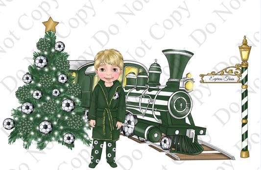 DTF Fabric - Boy Green Football Train Dolly