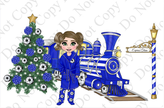 DTF Fabric - Girl Royal Blue Football Train Dolly