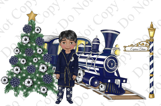 DTF Fabric - Boy Navy Football Train Dolly