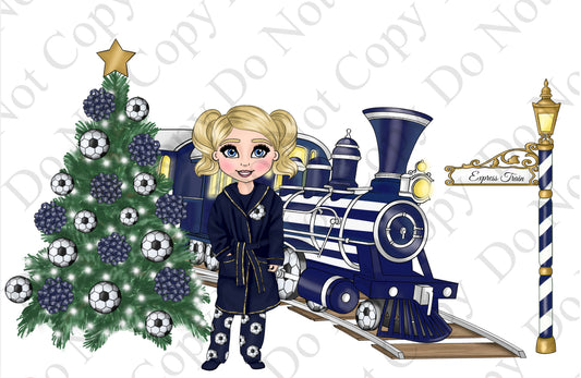 DTF Fabric - Girl Navy Football Train Dolly