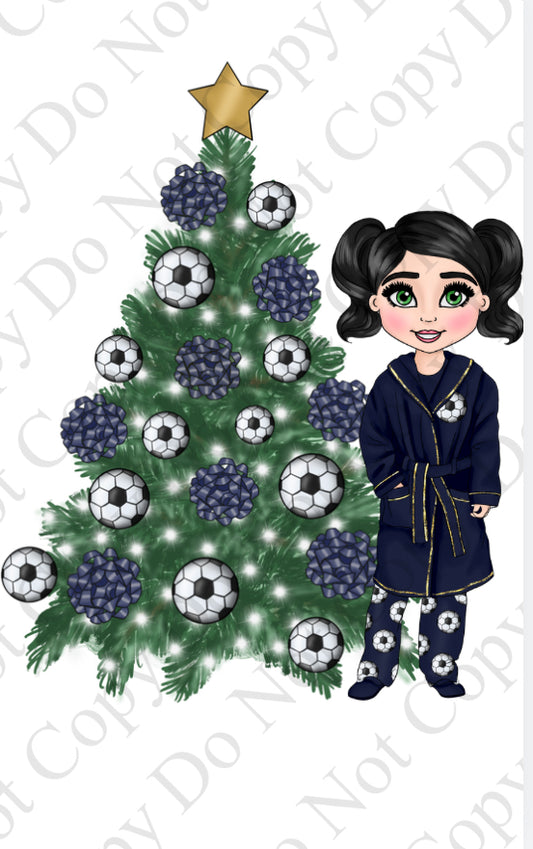 DTF Fabric - Girl Navy Football with Tree Dolly