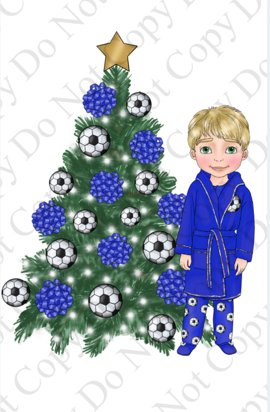 DTF Fabric - Teen Boy Royal Blue Football with Tree Dolly