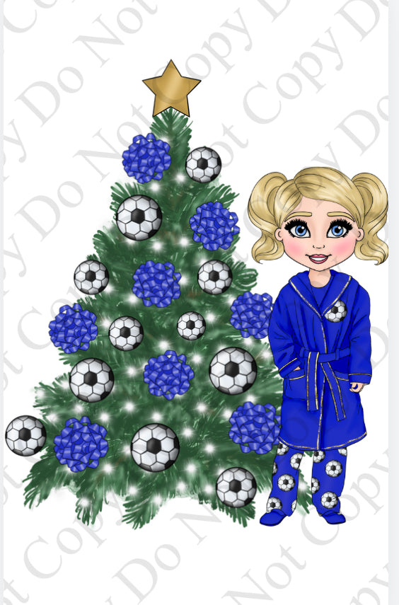 DTF Fabric - Girl Royal Blue Football with Tree Dolly