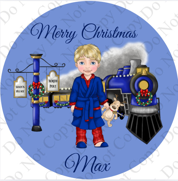 Chocolate Tub Sticker - Dolly with Train (Red and Dark Blue Train)