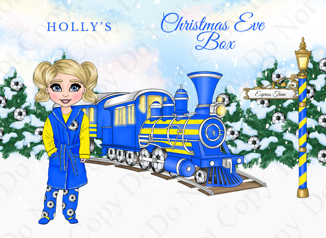 Dolly Gift Box - Girl Blue and Yellow Football Train (Name Optional)