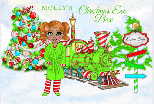 Dolly Gift Box - Girl Green and Red Stripe Train (Name Optional)