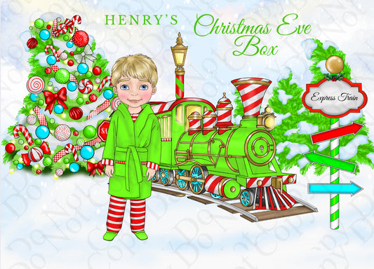 Dolly Gift Box - Boy Green and Red Stripe Train (Name Optional)