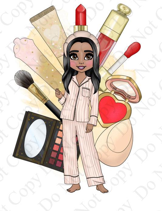 DTF Fabric - Nude Makeup Dolly with Makeup Background