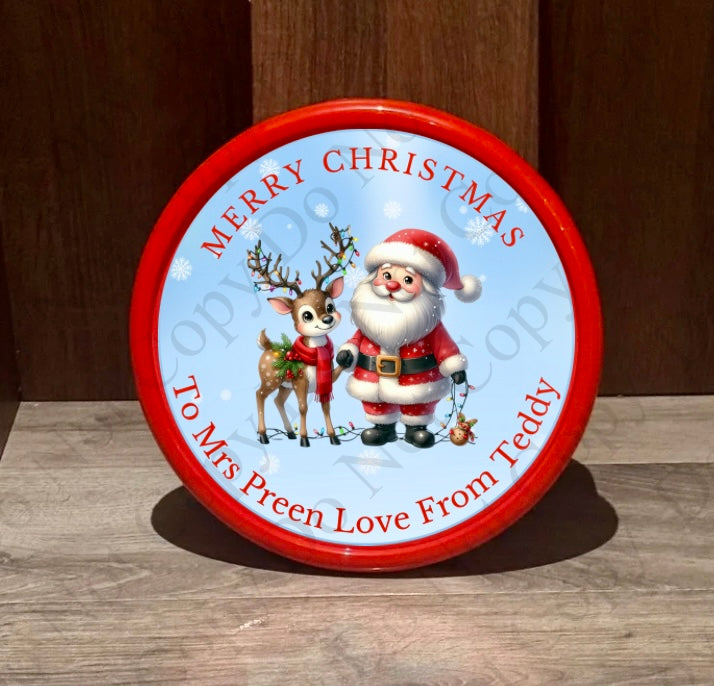 Chocolate Tub Sticker - Santa and Reindeer