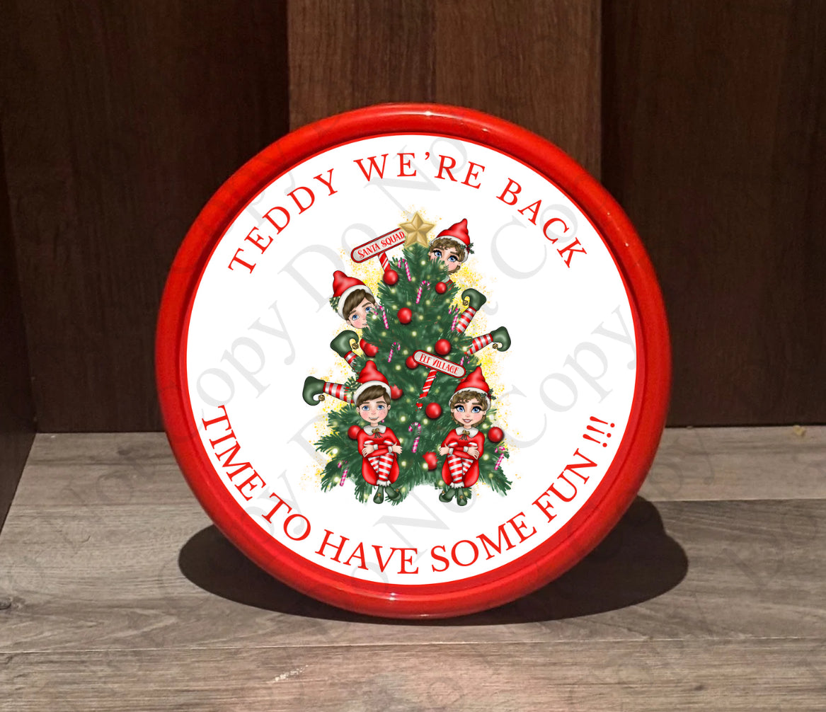 Chocolate Tub Sticker - Red Elf with Tree