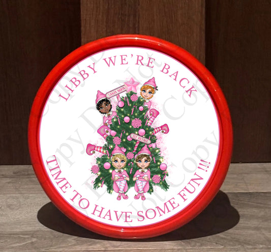 Chocolate Tub Sticker - Pink Elf with Tree